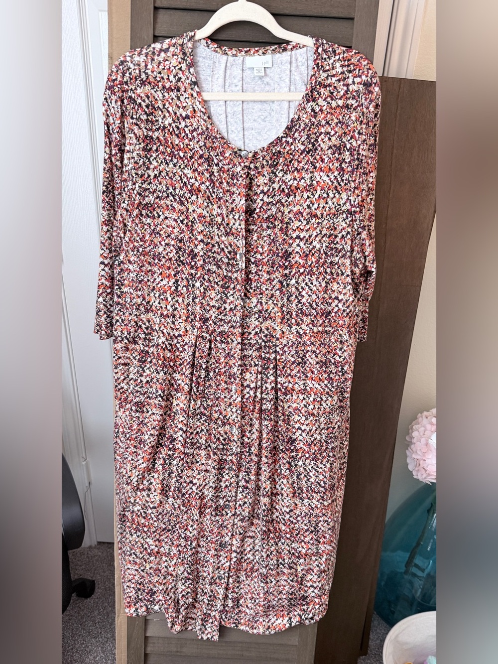 J Jill Mixed Print Scoop Neck Women’s Dress in Rust Multi Size 20